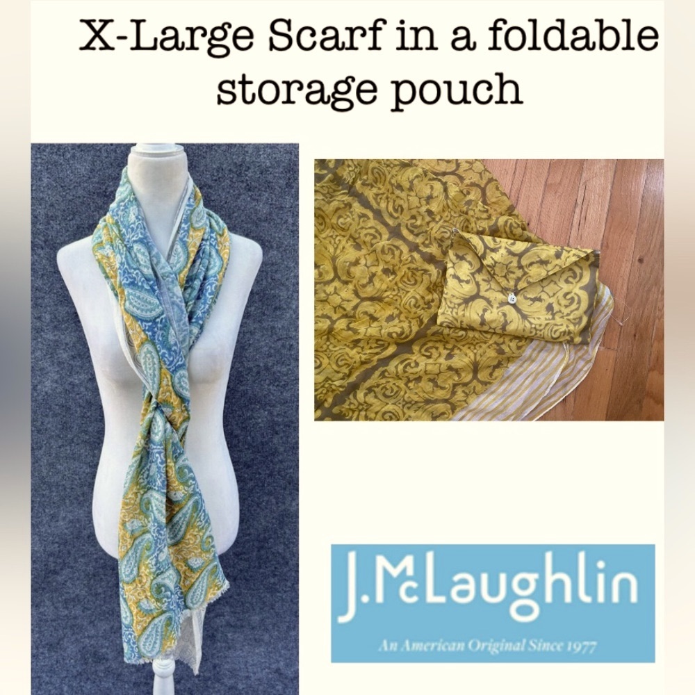 NEW j mclaughlin Classic scarf lime yellow & mustard cotton foldable storage